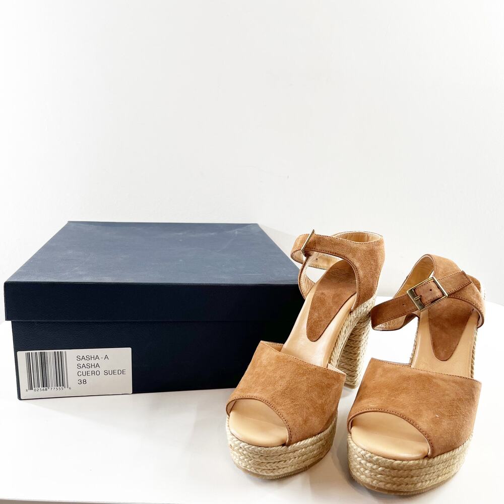 Andre Assous Sasha Suede Espadrille High Heel Sandals Shoes Brown Tan 8 - Picture 4 of 10